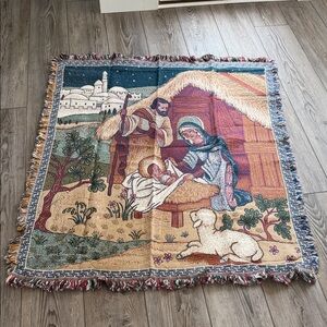 Nativity Scene Woven Throw Blanket in Multi Colors